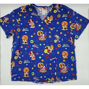 Disney Halloween Mickey Minnie Mouse Short Sleeve Scrub‎ Shirt L Nurse #C102